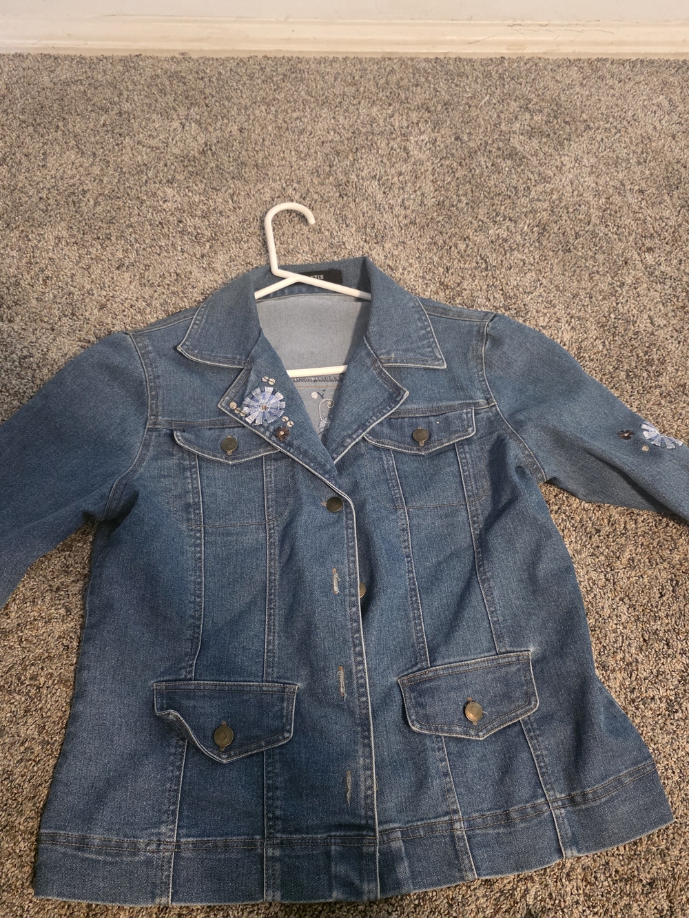 Kaktus Blue Denim Jacket with Embroidered Floral Detail